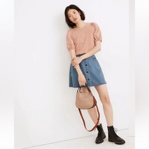 Madewell Floral Jacquard Puff-Sleeve Tee Afterglow Red Size Small Texture